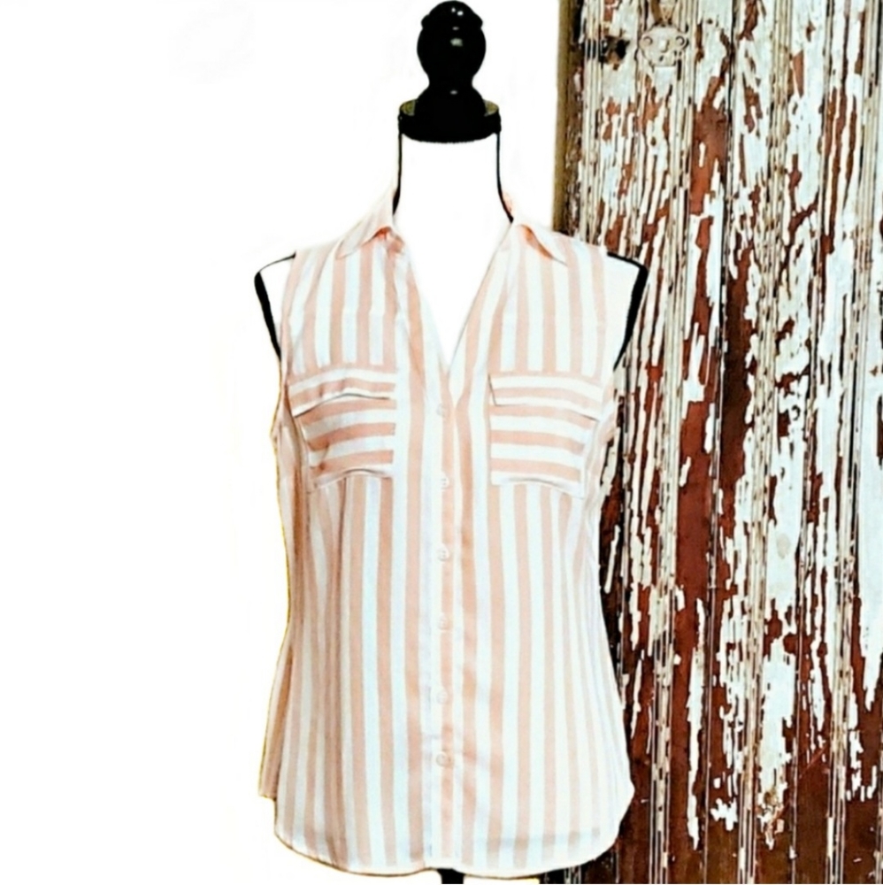 New York & Company Striped Sleeveless Top Pink Size S